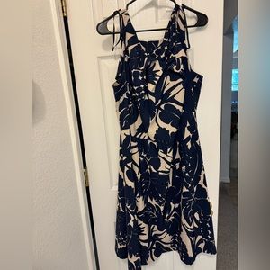 Blue and tan knee length dress